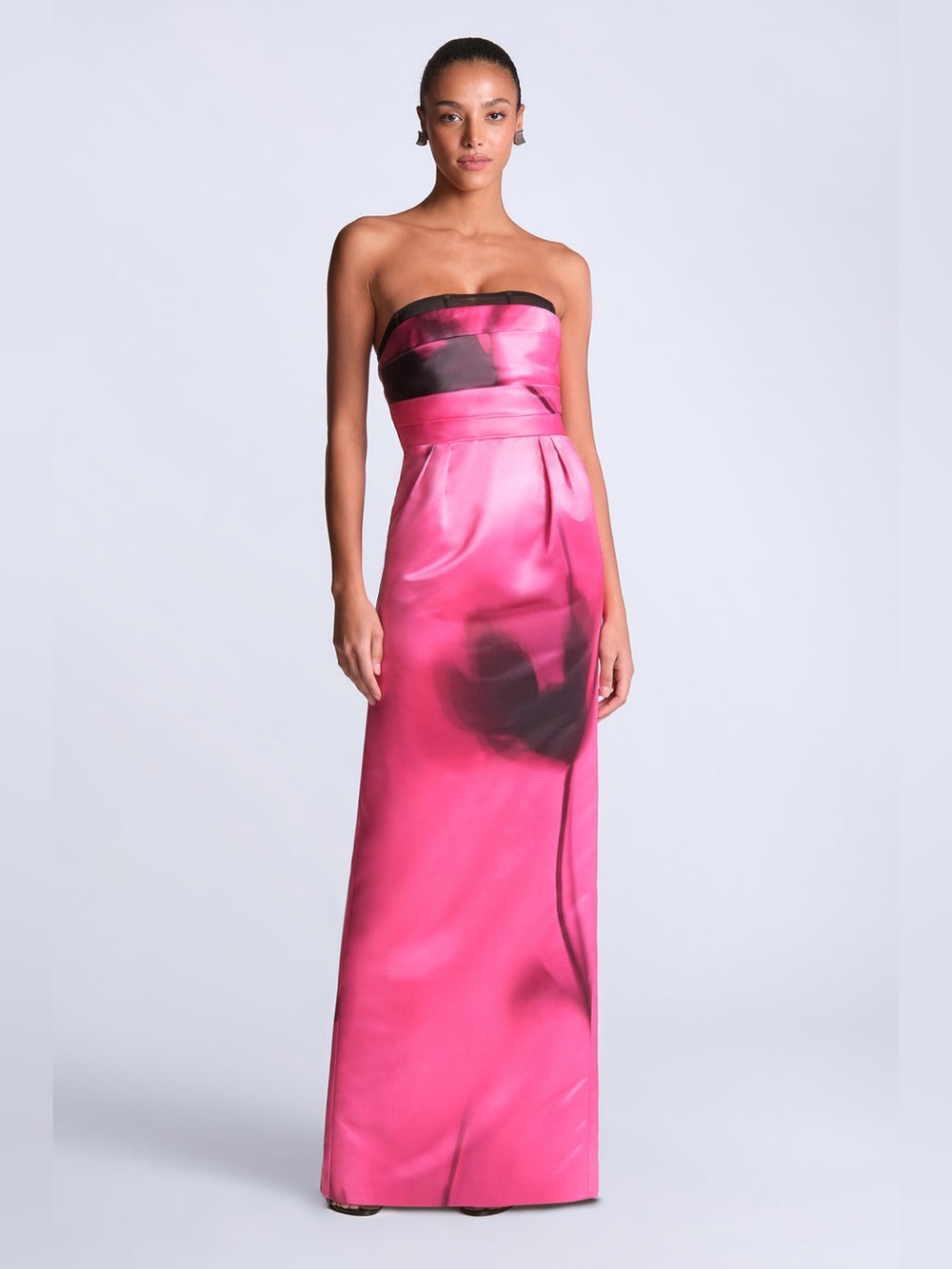 BCBGMaxAzria Madison Strapless Pink and Black Satin Gown